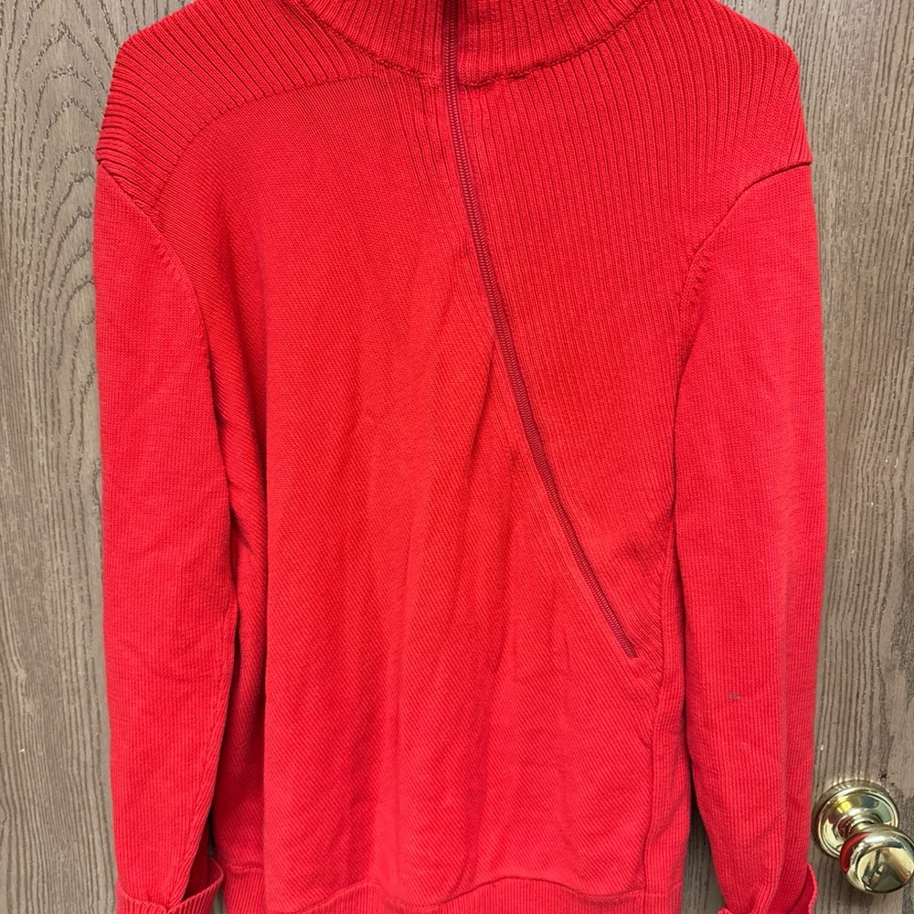 AX Armani Exchange Men’s Red Sweater Mock Neck Asymmetrical Zipper Ribbed Knit S